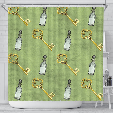Keys and Drinks Green Alice In Wonderland Shower Curtain