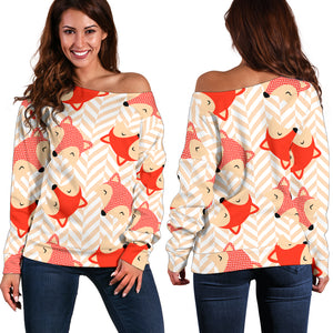 Women Teen Off Shoulder Sweater Foxes 3 Paper 1