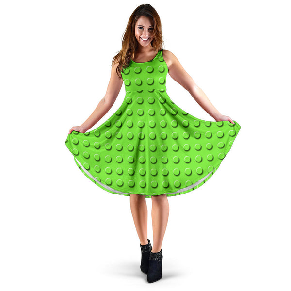 Women's Dress, No Sleeves, Custom Dress, Midi Dress, Lego Building Blocks Pastel 03