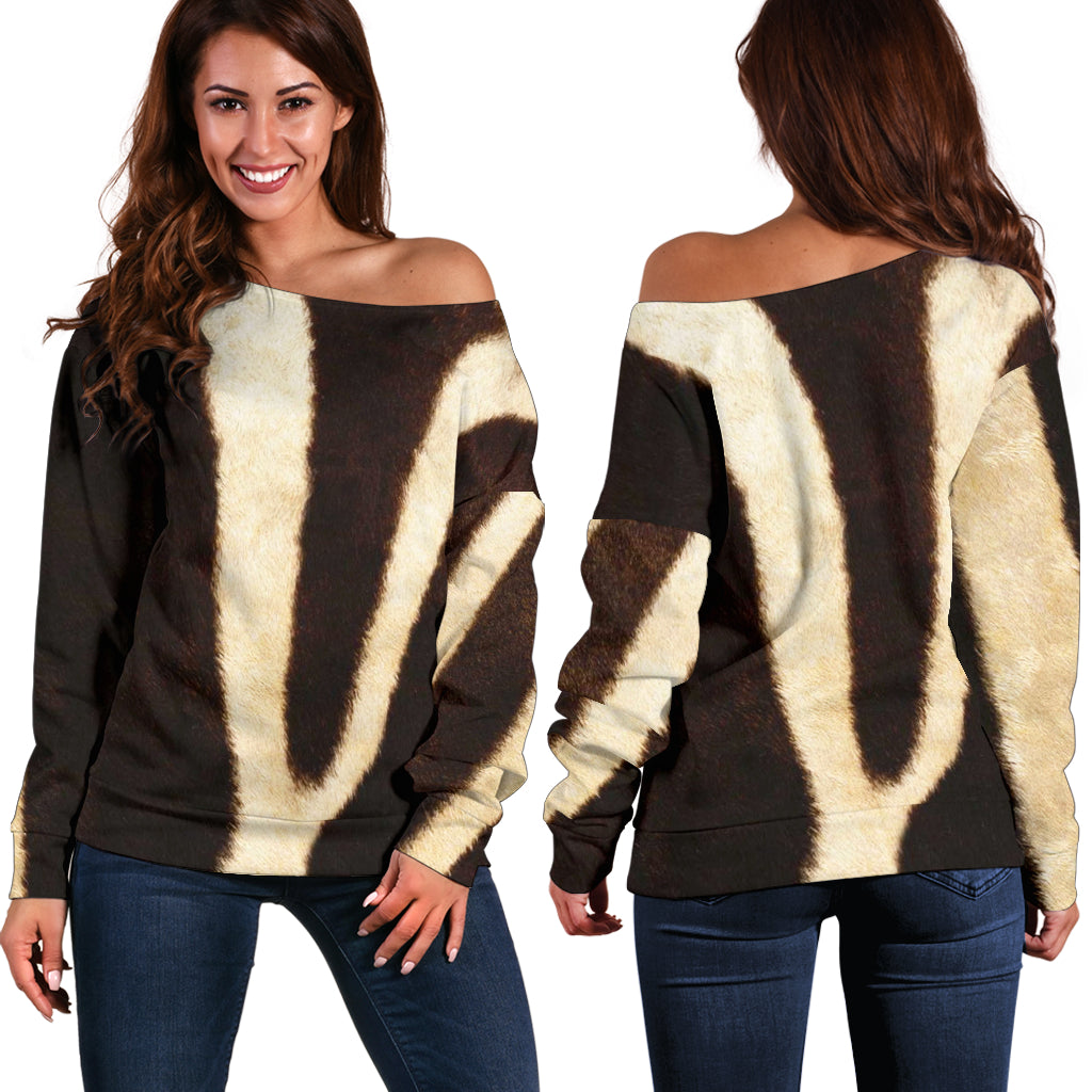 Women Teen Off Shoulder Sweater Animal Skin Texture 1-07