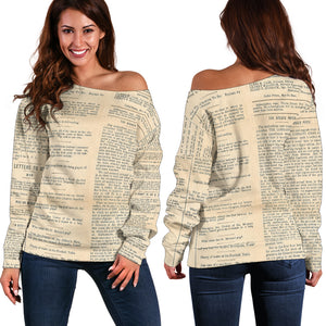 Women Teen Off Shoulder Sweater Old Newspaper 1 (10)