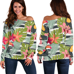 Women Teen Off Shoulder Sweater Floral Tropical 1-10