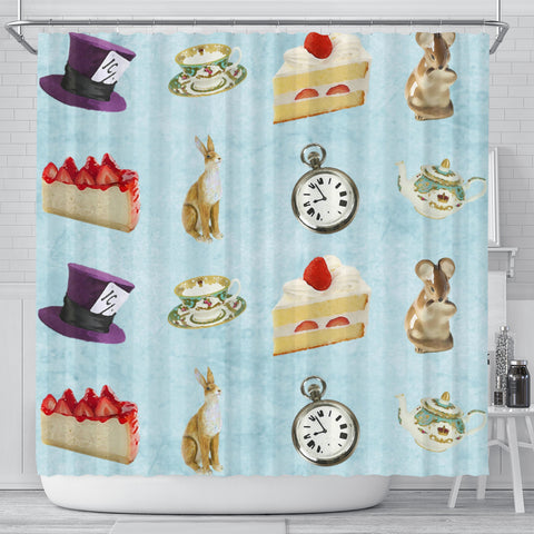 Cake And Watch Alice In Wonderland Shower Curtain