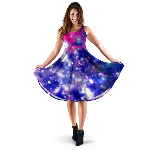 Women's Dress, No Sleeves, Custom Dress, Midi Dress, Galaxy 1-01