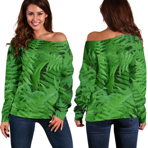 Women Teen Off Shoulder Sweater Nature 1 Green Plants