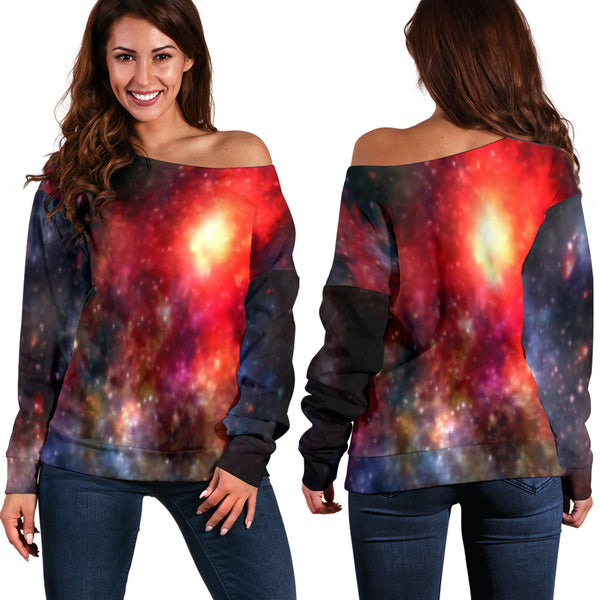 Women Teen Off Shoulder Sweater Galaxy 10