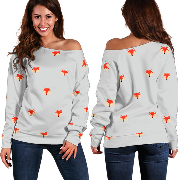 Women Teen Off Shoulder Sweater Foxes 3 Paper 8