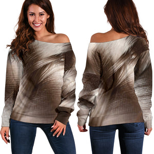 Women Teen Off Shoulder Sweater Feather 1-03
