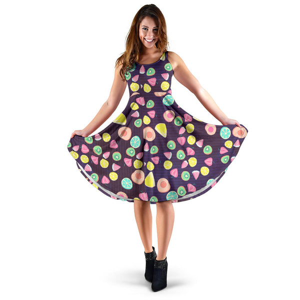 Women's Dress, No Sleeves, Custom Dress, Midi Dress, Fruits 08