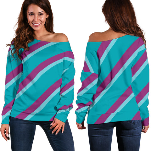 Women Teen Off Shoulder Sweater Frozen Stripes 1