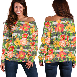 Women Teen Off Shoulder Sweater Floral Spring 1-01