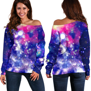 Women Teen Off Shoulder Sweater Galaxy 1