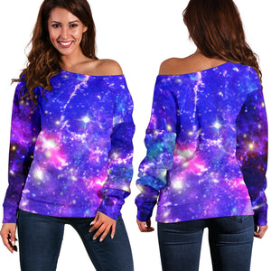Women Teen Off Shoulder Sweater Galaxy 4