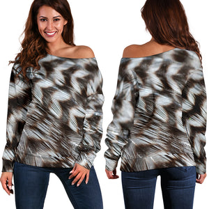 Women Teen Off Shoulder Sweater Feather 1-06