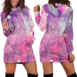Studio11Couture Women Hoodie Dress Hooded Tunic Galaxy Pastel 3 Athleisure Sweatshirt