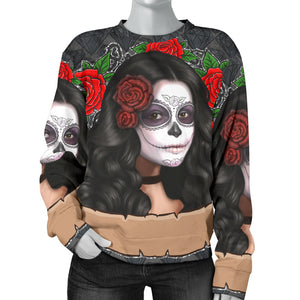 Custom Made Printed Designs Women's (W8) Sweater Sugar Skull