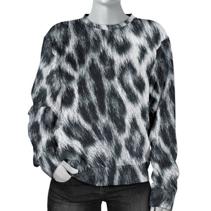 Custom Made Printed Designs Women's (Snow Leopard) Sweater Animal Skin Texture