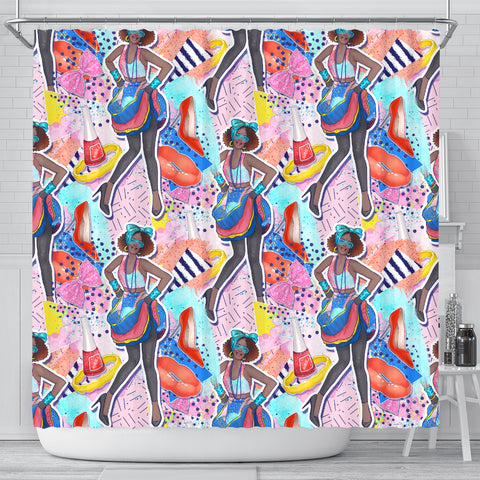 80s Fashion Girl Shower Curtain - STUDIO 11 COUTURE