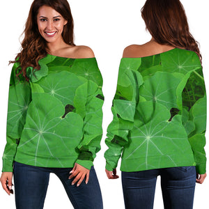 Women Teen Off Shoulder Sweater Nature 1 Water Lilis