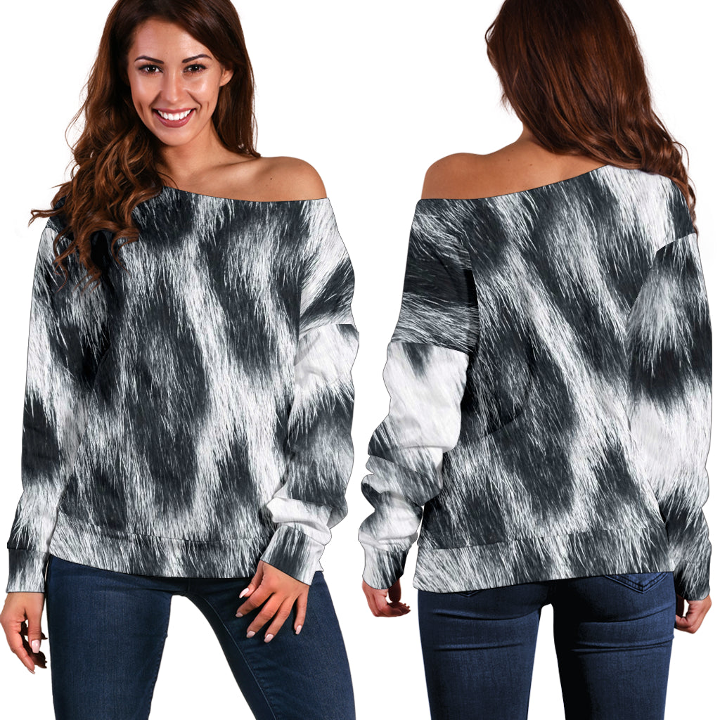 Women Teen Off Shoulder Sweater Animal Skin Texture 1-14