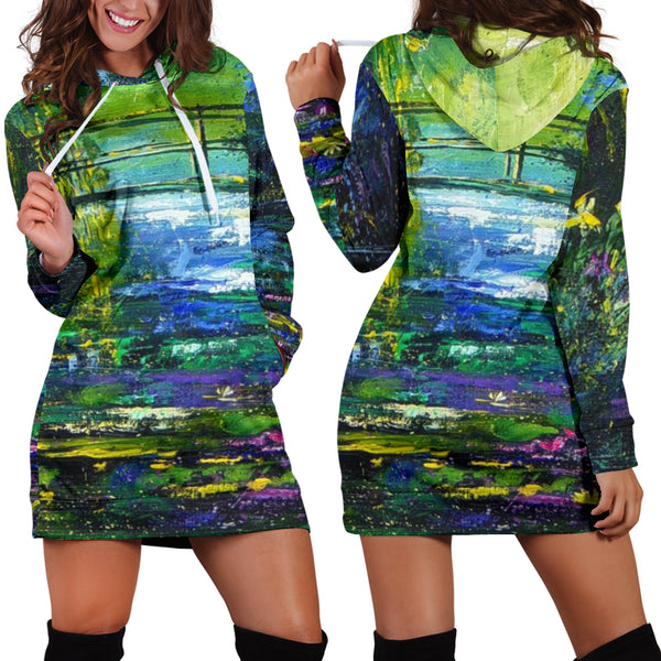 Studio11Couture Women Hoodie Dress Hooded Tunic Pol Ledent After Monet Skin Athleisure Sweatshirt