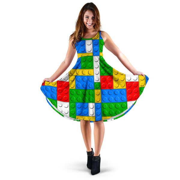 Women's Dress, No Sleeves, Custom Dress, Midi Dress, Lego Building Blocks 02