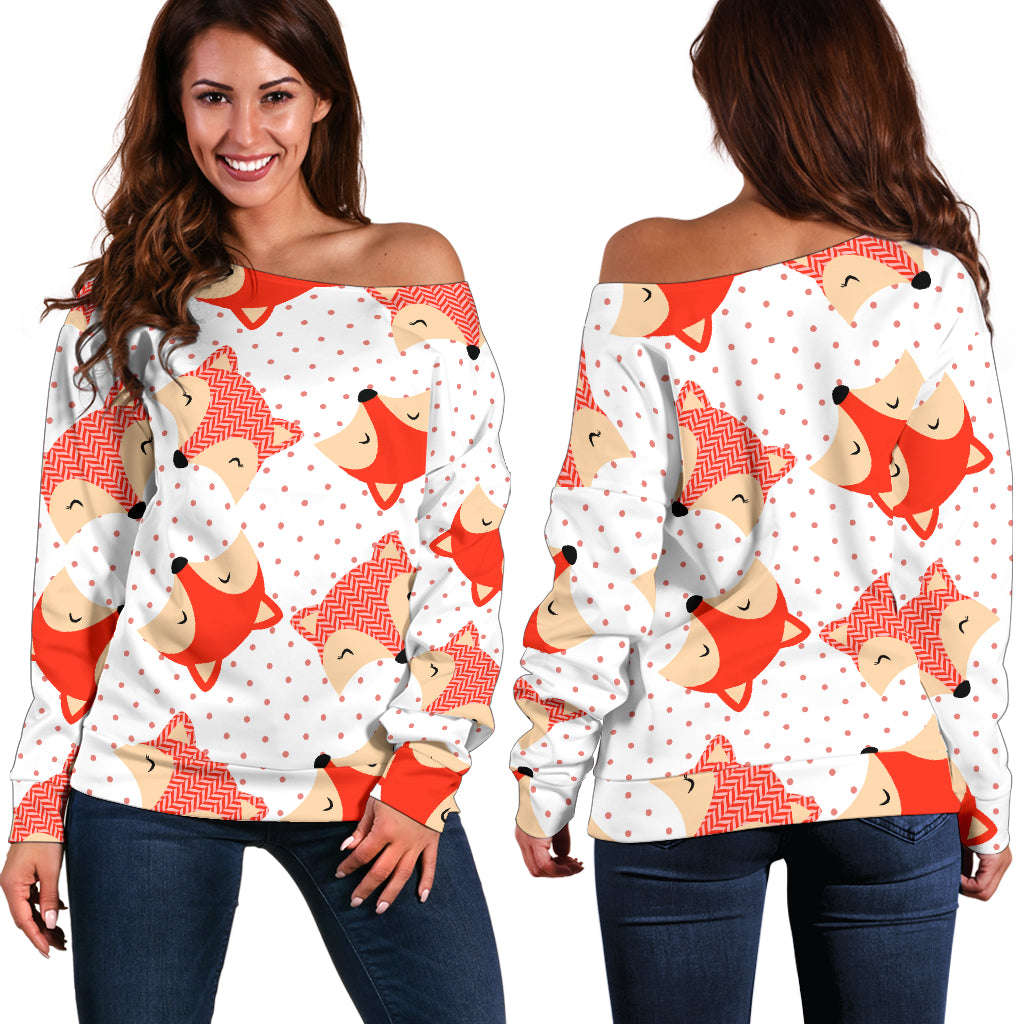 Women Teen Off Shoulder Sweater Foxes 3 Paper 10