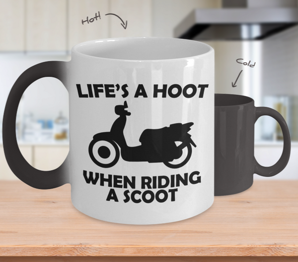 Color Changing Mug Random Theme Life's A Hoot When Riding A Scoot