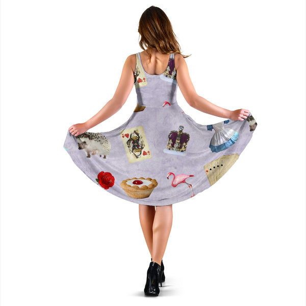 Women's Dress, No Sleeves, Custom Dress, Midi Dress, Alice In Wonderland 2 Alice Paper 06