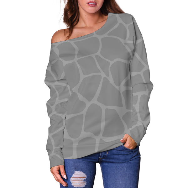 Women Teen Off Shoulder Sweater Animal Print Black And White BWanimalprint-04b