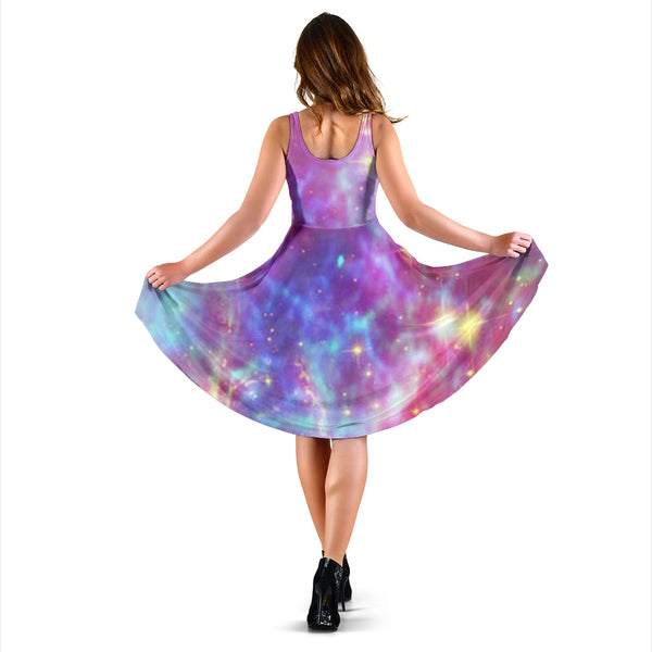 Women's Dress, No Sleeves, Custom Dress, Midi Dress, Pastel Galaxy 02