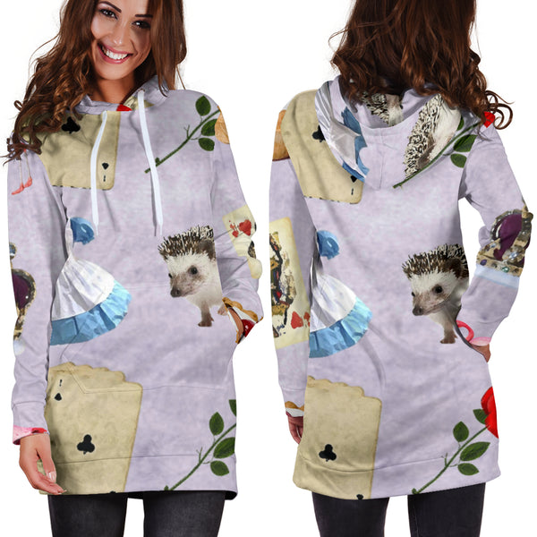 Studio11Couture Women Hoodie Dress Hooded Tunic Cards And Roses Alice In Wonderland Athleisure Sweatshirt
