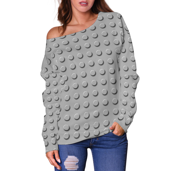 Women Teen Off Shoulder Sweater Legos Building Blocks 12 Gray