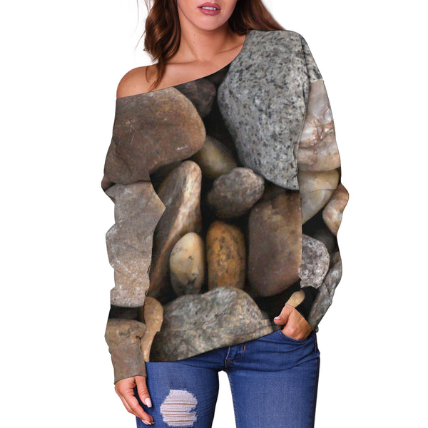 Women Teen Off Shoulder Sweater Nature 1 Rocks