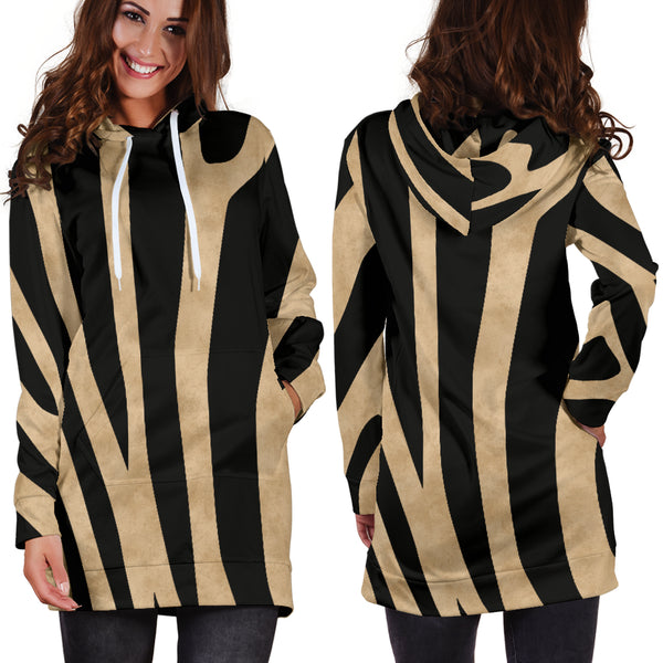 Studio11Couture Women Hoodie Dress Hooded Tunic Zebra Skin Athleisure Sweatshirt