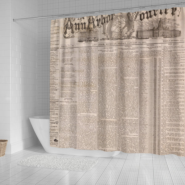 Old Newspaper Ann Arbor Shower Curtain - STUDIO 11 COUTURE