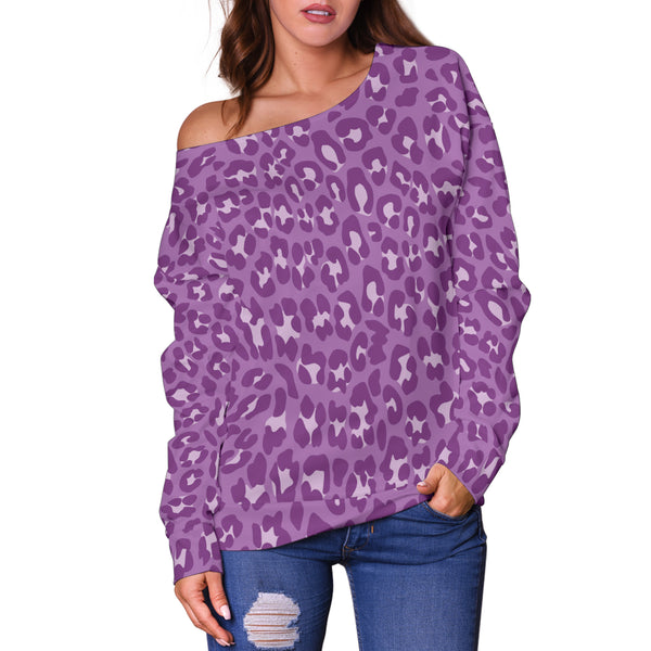 Women Teen Off Shoulder Sweater Leopard Print Digital Paper 16