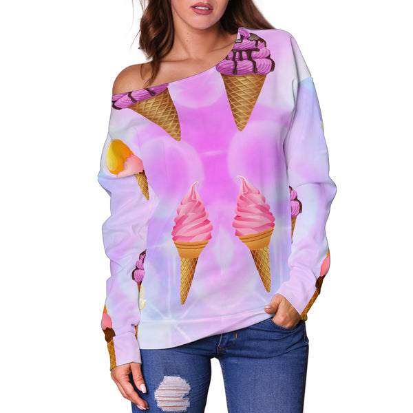Women Teen Off Shoulder Sweater Ice Cream 1