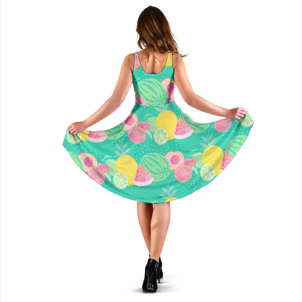 Women's Dress, No Sleeves, Custom Dress, Midi Dress, Fruits 03