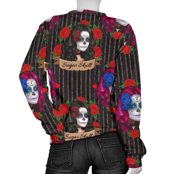 Custom Made Printed Designs Women's (W1) Sweater Sugar Skull