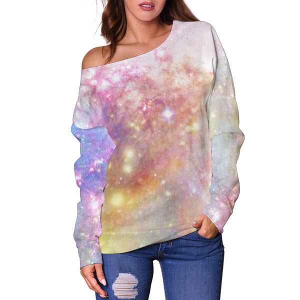 Women Teen Off Shoulder Sweater Pastel Galaxy 9