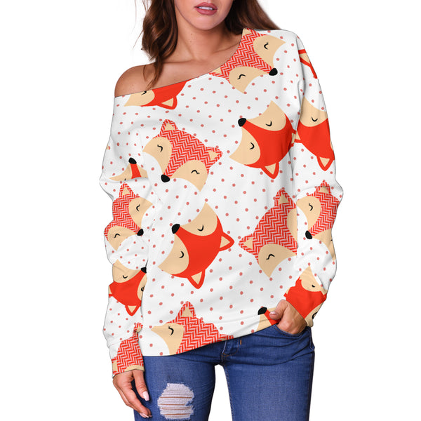 Women Teen Off Shoulder Sweater Foxes 3 Paper 10