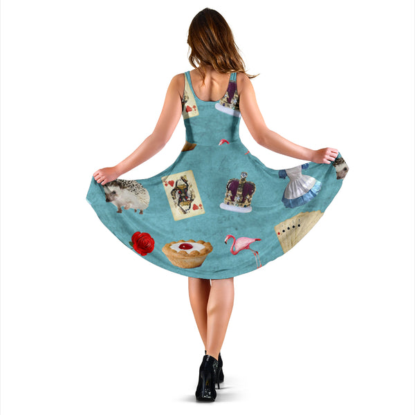 Women's Dress, No Sleeves, Custom Dress, Midi Dress, Alice In Wonderland 2 Alice Paper 10