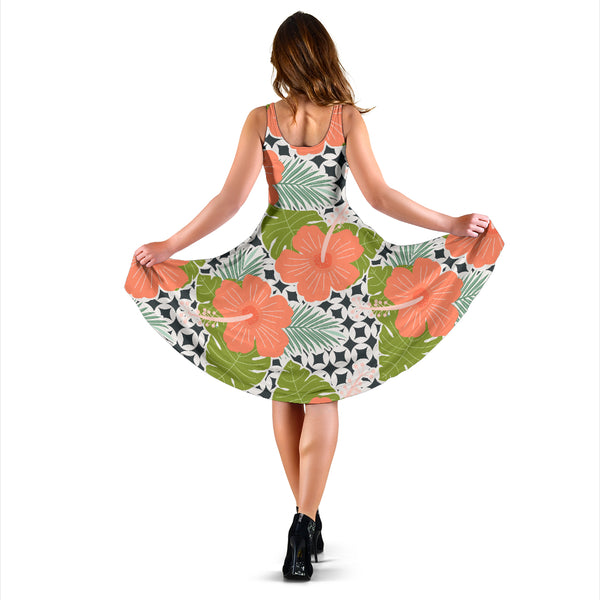 Women's Dress, No Sleeves, Custom Dress, Midi Dress, Floral Tropical 1-01
