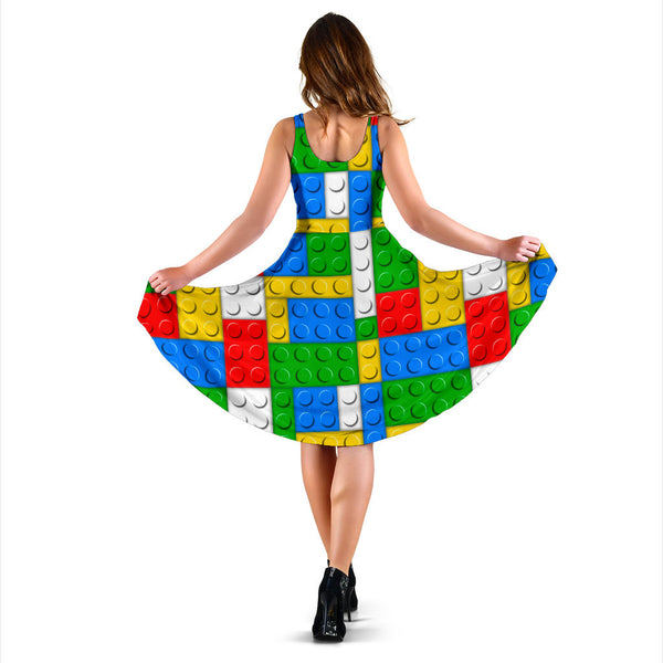 Women's Dress, No Sleeves, Custom Dress, Midi Dress, Lego Building Blocks 02