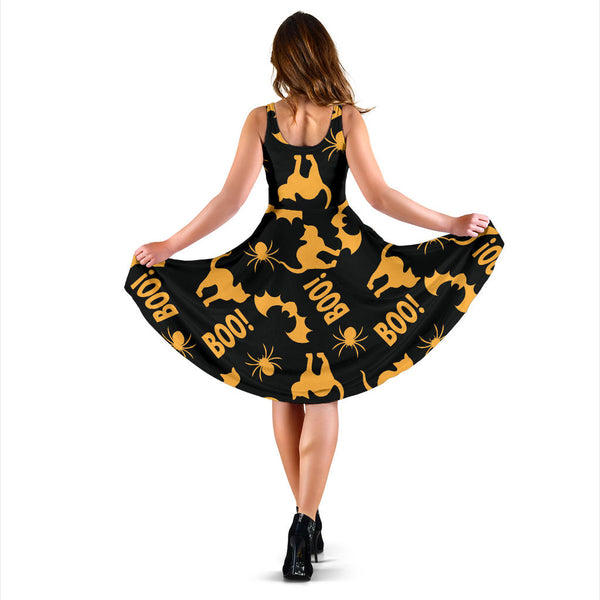 Women's Dress, No Sleeves, Custom Dress, Midi Dress, Trick Or Treat 01