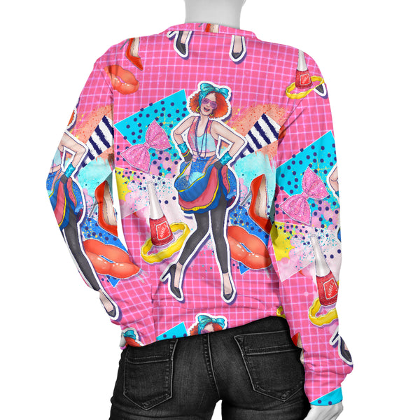 Custom Made Printed Designs Women's Sweater 80's Fashion Girl 06