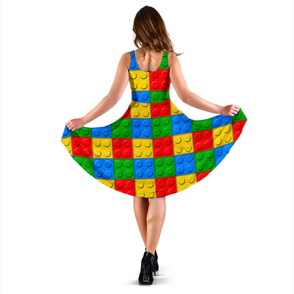 Women's Dress, No Sleeves, Custom Dress, Midi Dress, Lego Building Blocks 10