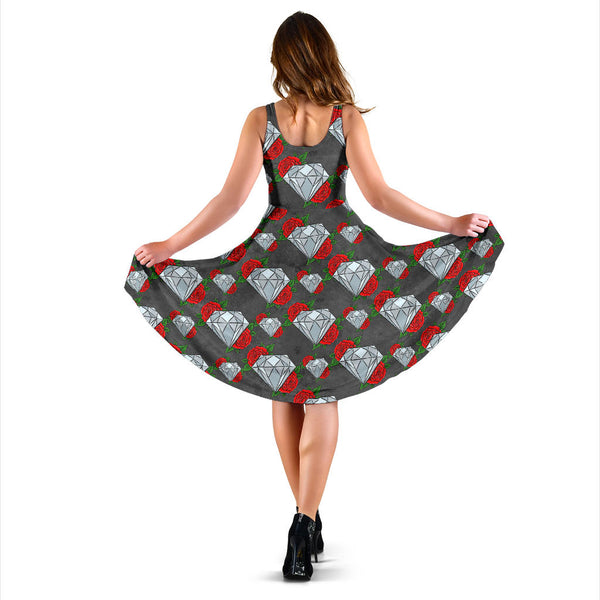 Women's Dress, No Sleeves, Custom Dress, Midi Dress, Sugar Skull 09
