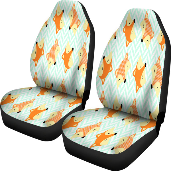 Cute Green Zigzag Large Fox Car Seat Covers